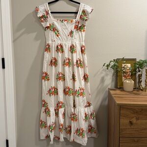 Victoria Dunn Size XS Citrus Twist Floral Maxi Dress Summer Resort Cottagecore